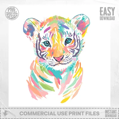Colorful painted tiger cub illustration with "Easy Download" text.
