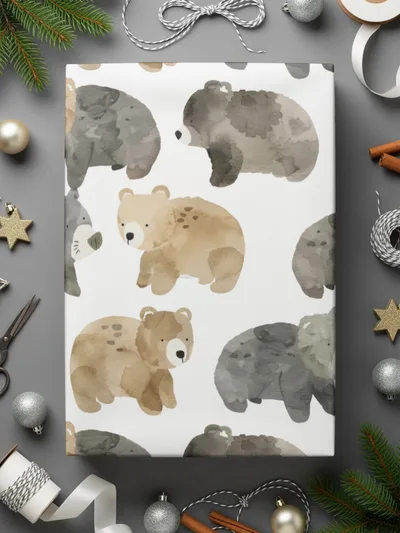 Watercolor Bear Pattern Digital Paper, Seamless Bear Background, Cute Bear Repeat Pattern, Nursery Decor, Scrapbooking Paper Digital - Moore and Mountain