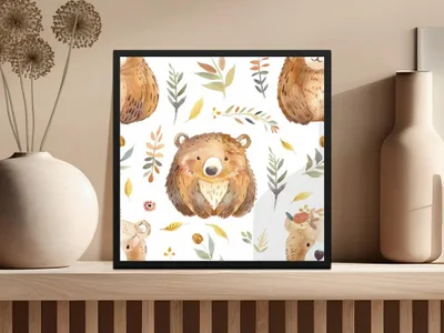 Watercolor Bear Seamless Pattern Digital, Forest Animal Print, Nursery Art, Woodland Texture, Digital Paper Pack for Fabric and Crafts - Moore and Mountain