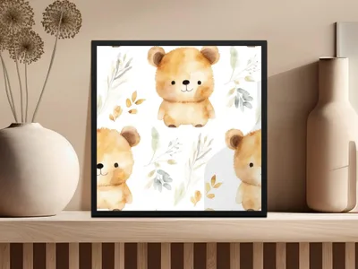 Watercolor Bear Seamless Pattern Digital Paper, Cute Animal Illustration, Neutral Nursery Art, 12x12 JPEG Digital Files - Moore and Mountain