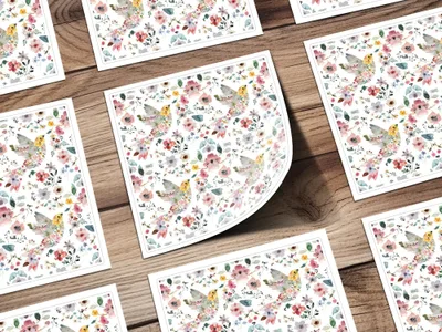 Watercolor Bird Floral Seamless Pattern Digital, Repeating Flower Design, Fabric Print, Scrapbooking Paper, 12x12, JPEG Files - Moore and Mountain