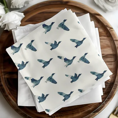 Blue and White Flying Bird Pattern Design Napkin