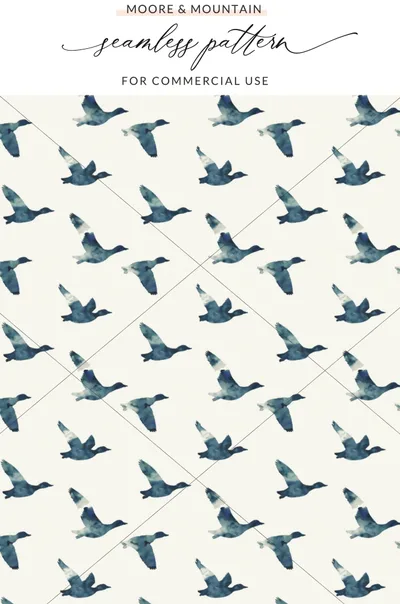 Watercolor Blue Ducks Seamless Pattern for Commercial Use