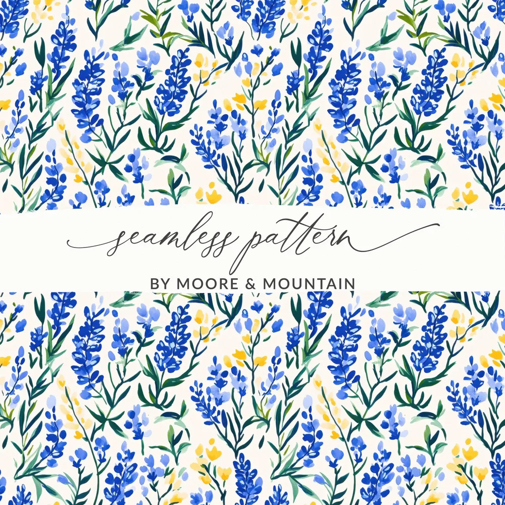 Blue and Yellow Floral Seamless Pattern by Moore and Mountain