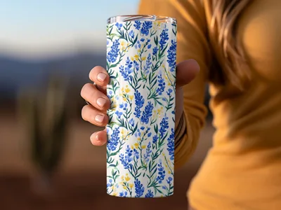 Floral Pattern Blue and Yellow Insulated Tumbler