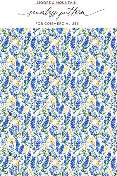 Beautiful Blue and Yellow Floral Seamless Pattern Design