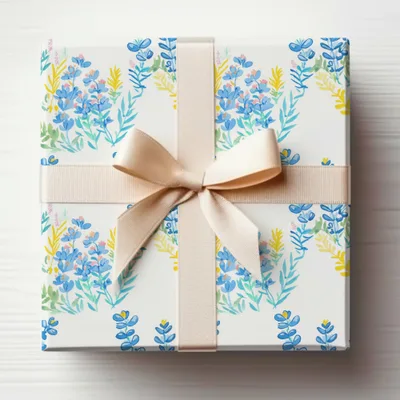 Elegant Floral Gift Box with Beige Ribbon Decoration