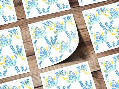 Blue Yellow Floral Pattern Stickers Sheet