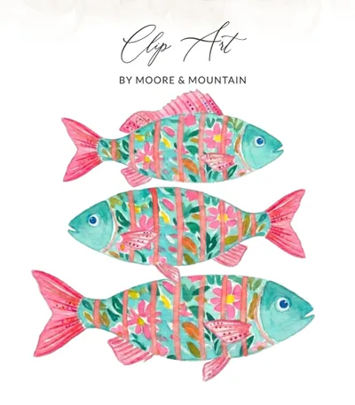 Watercolor Boho Fish T-Shirt Design, Whimsical Ocean Art Digital Download, Floral Coastal Tee PNG for Crafting & Printing