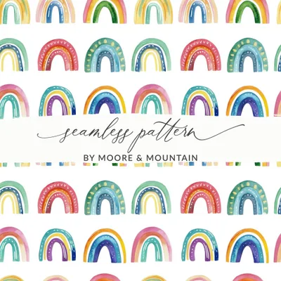 Watercolor Boho Rainbow Seamless Pattern Digital Paper, Nursery Fabric Design, Cheerful Baby Shower Clipart, Instant Download PNG File