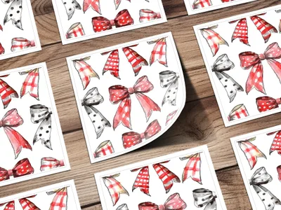Watercolor Bows Digital Paper, Seamless Bow Pattern, Red Black Bows Fabric Design, Girly Bows Scrapbook Paper, Printable Bows, Digital - Moore and Mountain