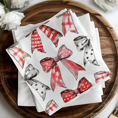 Watercolor Bows Digital Paper, Seamless Bow Pattern, Red Black Bows Fabric Design, Girly Bows Scrapbook Paper, Printable Bows, Digital - Moore and Mountain