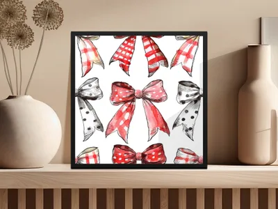Watercolor Bows Digital Paper, Seamless Bow Pattern, Red Black Bows Fabric Design, Girly Bows Scrapbook Paper, Printable Bows, Digital - Moore and Mountain