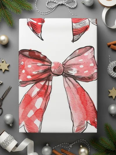 Watercolor Bows Digital Paper, Seamless Bow Pattern, Red Black Bows Fabric Design, Girly Bows Scrapbook Paper, Printable Bows, Digital - Moore and Mountain