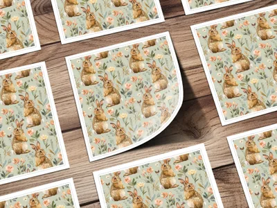 Watercolor Bunny and Flowers Pattern Springtime Design Digital - Moore and Mountain