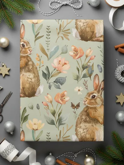 Watercolor Bunny and Flowers Pattern Springtime Design Digital - Moore and Mountain