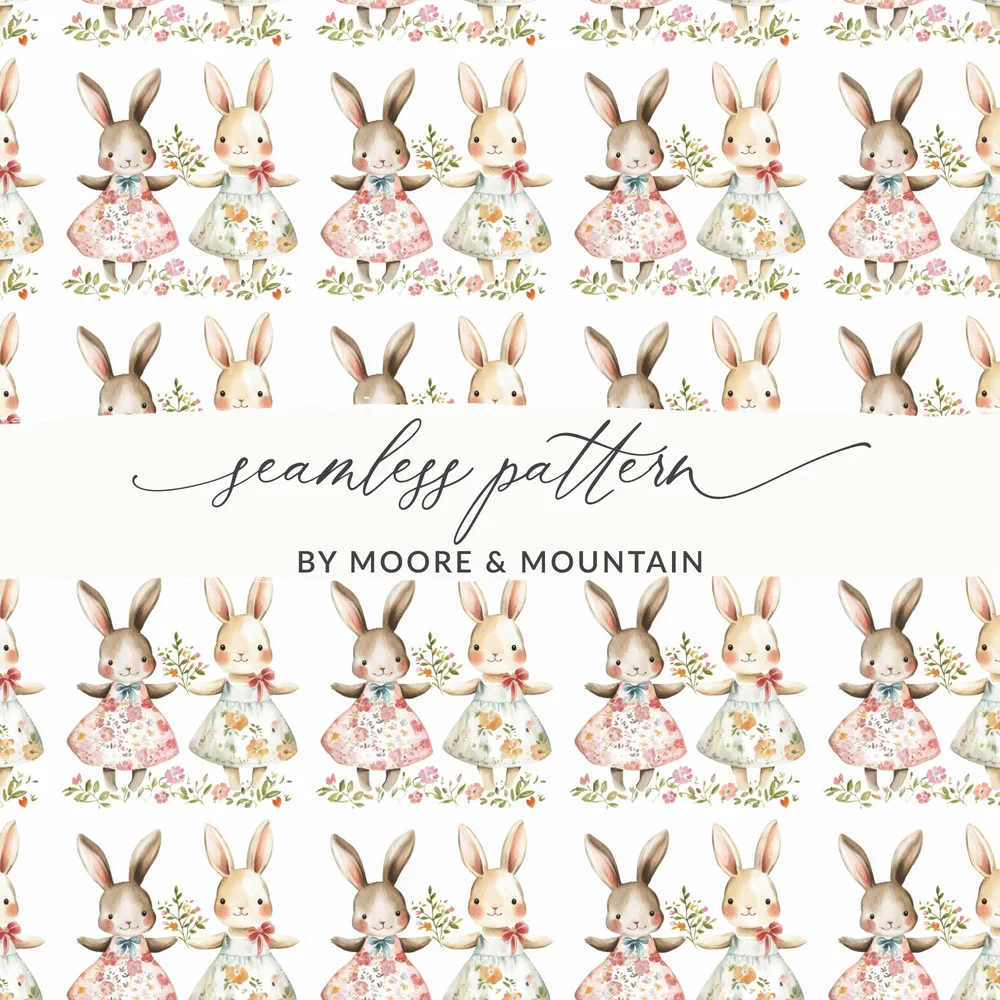 Seamless Pattern Cute Watercolor Bunny Rabbits Floral product type