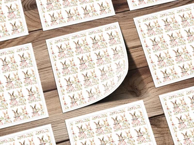 Cute watercolor bunny floral dress pattern sticker sheet product type