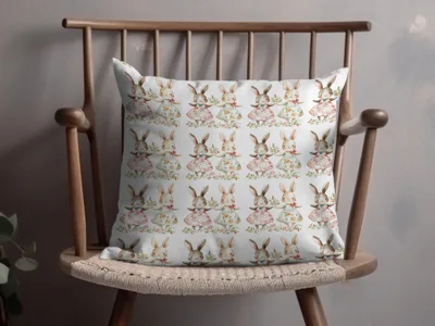 Adorable Floral Dressed Rabbits Pattern Pillow product type