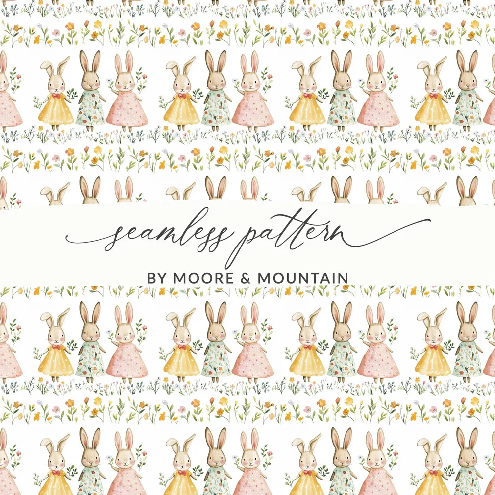 Watercolor Bunnies Flowers Seamless Pattern product type