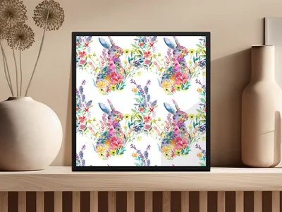 Watercolor Bunny Seamless Pattern, Floral Rabbit Design, Springtime Digital Paper, Easter Digital Download, Animal Illustration Art