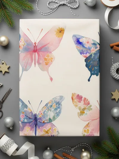 Watercolor Butterfly Design Gift Wrap Paper Sheets
