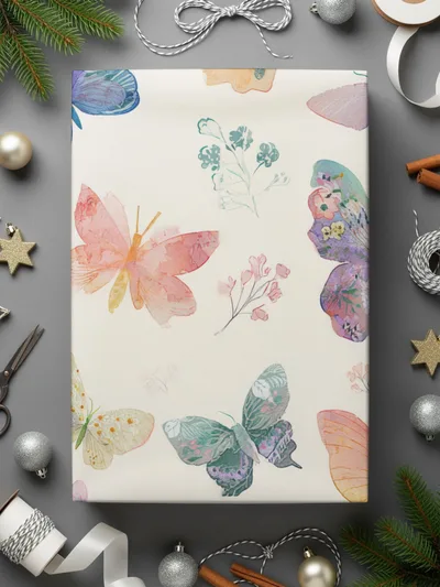 Elegant Butterfly and Floral Pattern Gift Wrap Paper