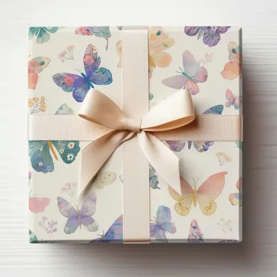 Beautiful Butterfly Gift Wrap Design with Ribbon