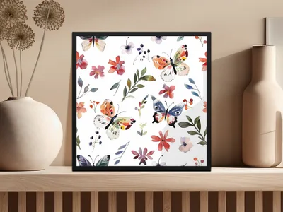 Watercolor Butterfly Pattern, Floral Digital Paper, Seamless Butterfly Print, Botanical Background, Scrapbook Paper, Fabric Design - Moore and Mountain