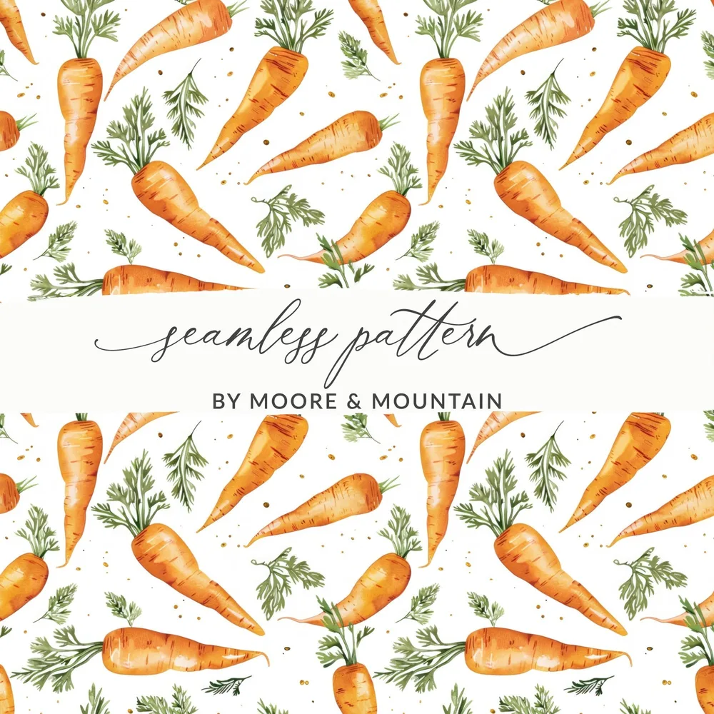 Watercolor Carrots Digital Paper, Orange Carrot Pattern, Spring Easter Pattern - Moore and Mountain