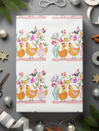 Watercolor Chicken Digital Paper, Floral Chicken Pattern, Spring Seamless File, Farmhouse Digital Print, Spring Chicken Illustration - Moore and Mountain