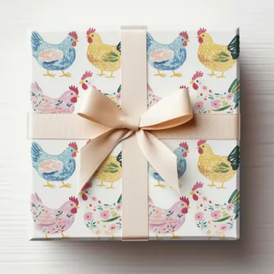 Colorful watercolor chickens pattern gift box ribbon product type