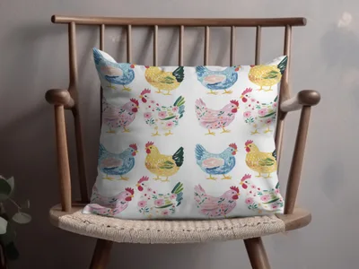 Colorful Watercolor Chicken Pattern Design Accent Pillow
Chicken pattern, Watercolor chickens, Farm animal print, Colorful poultry, Hen design, Rooster illustration, Farmhouse decor, Country style, Accent pillow, Decorative cushion, Home furnishing, Whimsical art, Floral chicken, Unique gift, Animal motif, Cottagecore, Spring decor, Kids room decor, Living room accent, Bedroom decor