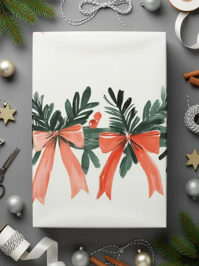 Watercolor Christmas Bow Digital Paper, Seamless Pattern, Holiday Digital, Festive Design, Scrapbooking Paper, Craft Supplies - Moore and Mountain