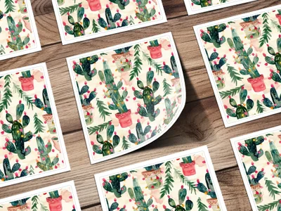 Watercolor Christmas Cactus Seamless Pattern Digital Download, Holiday Tree, Festive Desert Plant, Printable Fabric, Scrapbooking, Tileable - Moore and Mountain