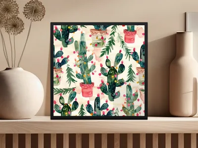 Watercolor Christmas Cactus Seamless Pattern Digital Download, Holiday Tree, Festive Desert Plant, Printable Fabric, Scrapbooking, Tileable - Moore and Mountain