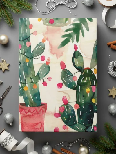 Watercolor Christmas Cactus Seamless Pattern Digital Download, Holiday Tree, Festive Desert Plant, Printable Fabric, Scrapbooking, Tileable - Moore and Mountain