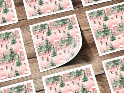 Watercolor Christmas Digital Paper, Winter Scene Seamless Pattern, Skating Village JPEG Files, Holiday Design Downloads, Xmas Surface - Moore and Mountain