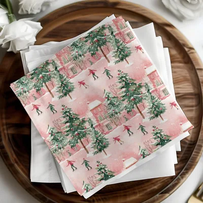 Watercolor Christmas Digital Paper, Winter Scene Seamless Pattern, Skating Village JPEG Files, Holiday Design Downloads, Xmas Surface - Moore and Mountain