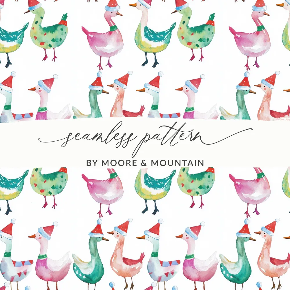 Watercolor Christmas Geese Pattern Illustration Cute Digital - Moore and Mountain