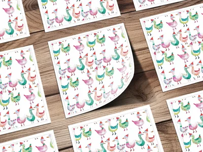 Watercolor Christmas Geese Pattern Illustration Cute Digital - Moore and Mountain