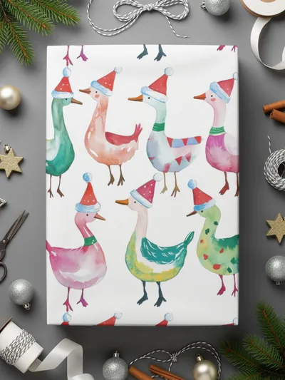 Watercolor Christmas Geese Pattern Illustration Cute Digital - Moore and Mountain