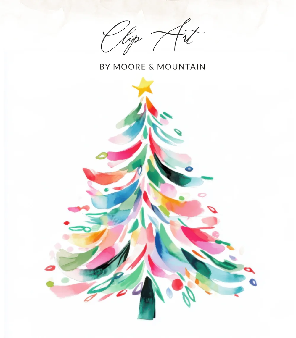 Watercolor Christmas Tree PNG Digital Clipart, Colorful Abstract Holiday Tree Sublimation Design, Whimsical Xmas Tree Printable Download