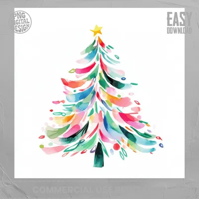 Watercolor Christmas Tree PNG Digital Clipart, Colorful Abstract Holiday Tree Sublimation Design, Whimsical Xmas Tree Printable Download