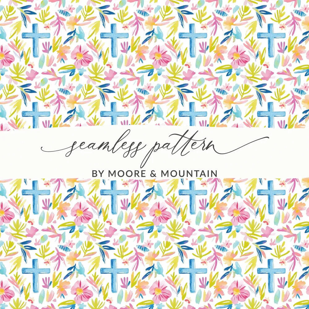 Watercolor Cross Flowers Seamless Pattern by Moore & Mountain