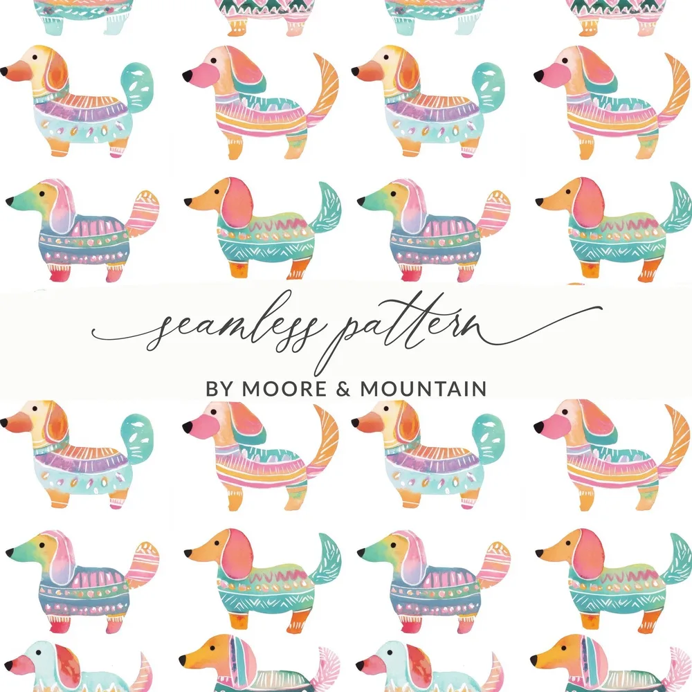 Watercolor Dachshund Pattern Artistic Design Element Digital - Moore and Mountain