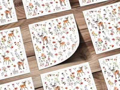 Watercolor Deer Seamless Pattern Digital, Floral Print, Rustic Design, Scrapbooking Paper, Fabric Pattern, Digital Paper, Wildflower Pattern - Moore and Mountain