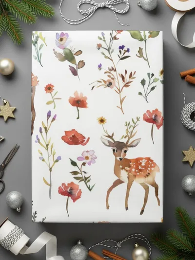 Watercolor Deer Seamless Pattern Digital, Floral Print, Rustic Design, Scrapbooking Paper, Fabric Pattern, Digital Paper, Wildflower Pattern - Moore and Mountain