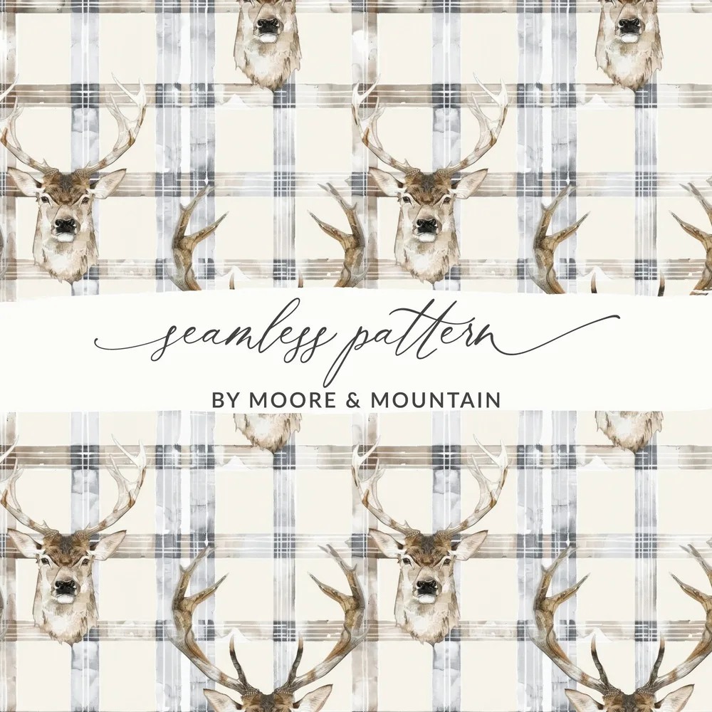 Plaid and Deer Seamless Pattern by Moore and Mountain