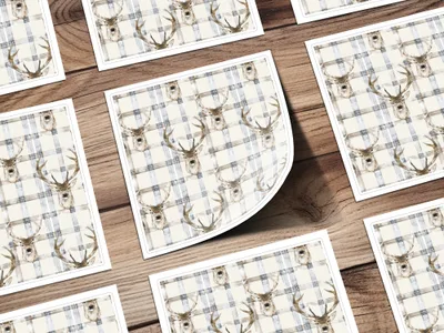 Rustic Woodland Deer Plaid Buffalo Check Pattern Stickers